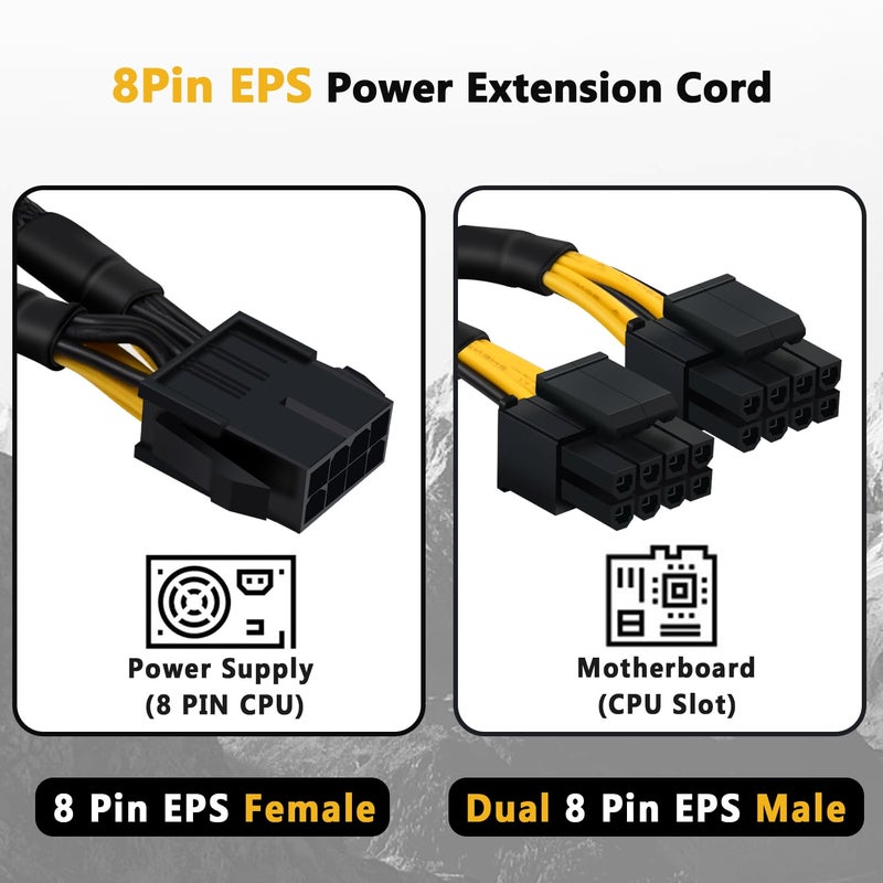 COMeap CPU 8 Pin Splitter, Female to Male Power Supply EPS Converter Adapter Extension Sleeved Cable for Motherboard 9.5-inch(24cm) - Image 2